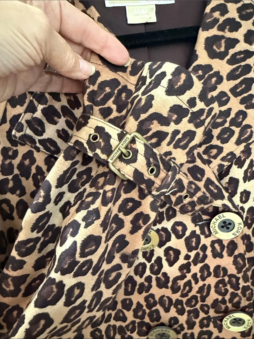 Michael Kors Leopard Print Double-Breasted Trench Coat - Brown/Tan